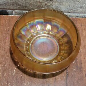 Vintage Carnival Small Glass Bowl Smooth Panel Marigold Iridescent Lustre
